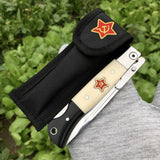 Promithi Russian Knife Finka NKVD Knife KGB Manual Folding Pocket Knife Black and White Handle 440C Blade for Outdoor Camping